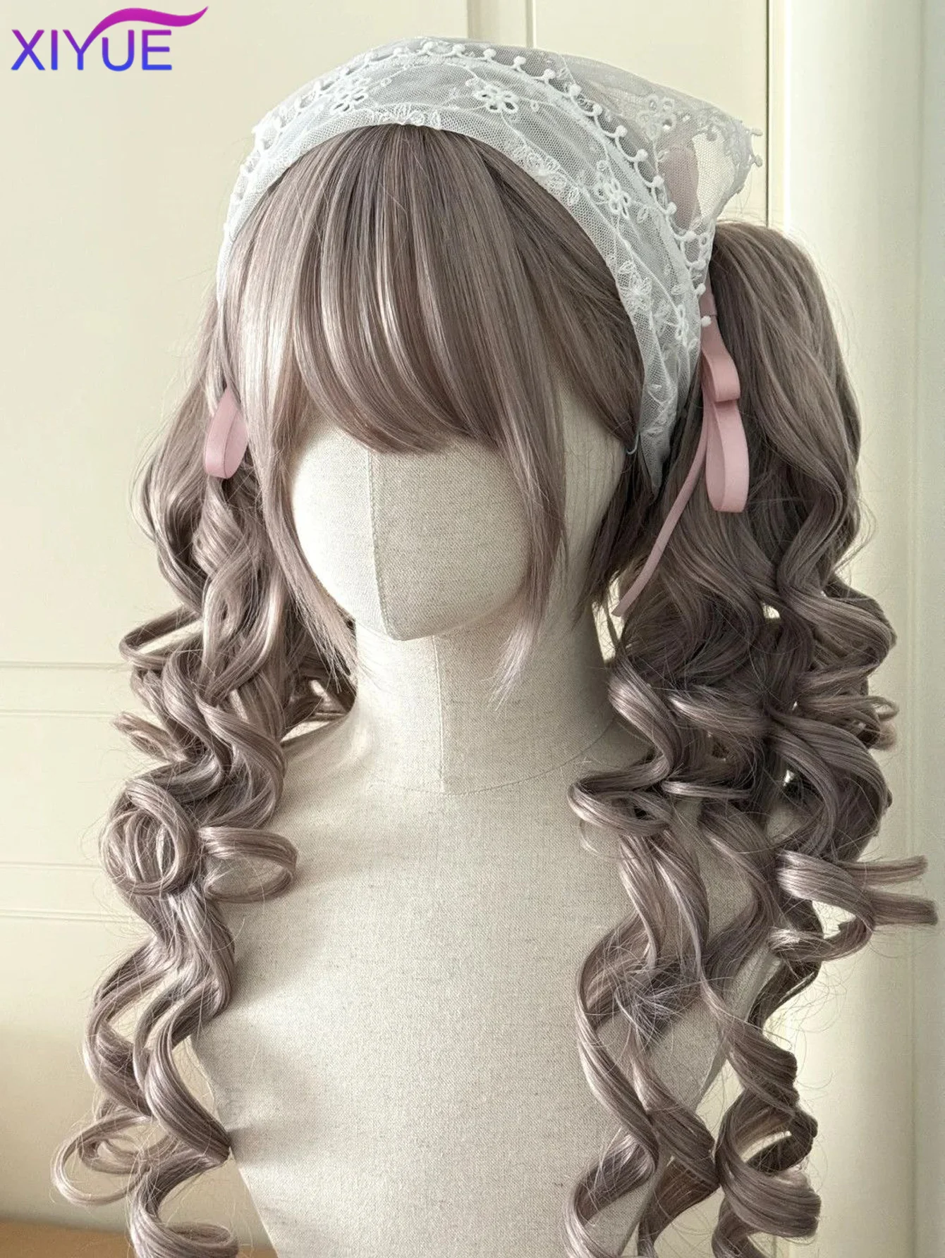 Synthetic Princess Cut Double ponytail Lolita Wig with Bangs Girl Blonde brown powder White gray Cosplay Halloween Harajuku wig