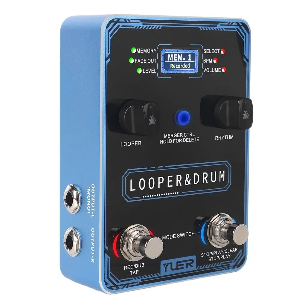 YUER Looper Drum Electric Guitar Pedal Phrase Loops＆Drum Machine 40 Storage 100 Drum Rhythms 10 Metronomes Guitar Bass Parts