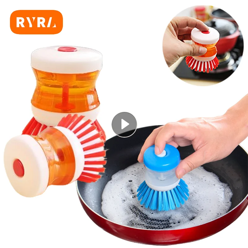 주방 청소 브러시 냄비 접시 브러시, 세척용 액체 비누 디펜서, 긴 손잡이 청소 브러시, 설거지 브러시, 2 in 1