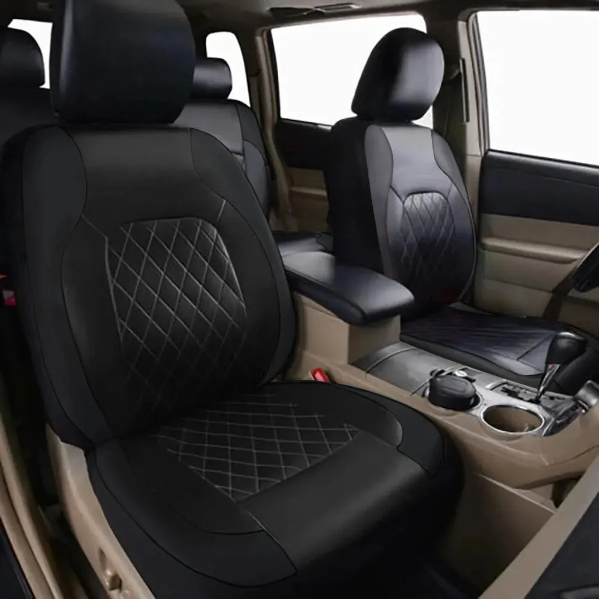 Universal Internal Seat Covers 4PCS All-Season Quilted Faux Leather Car Seat Cover
