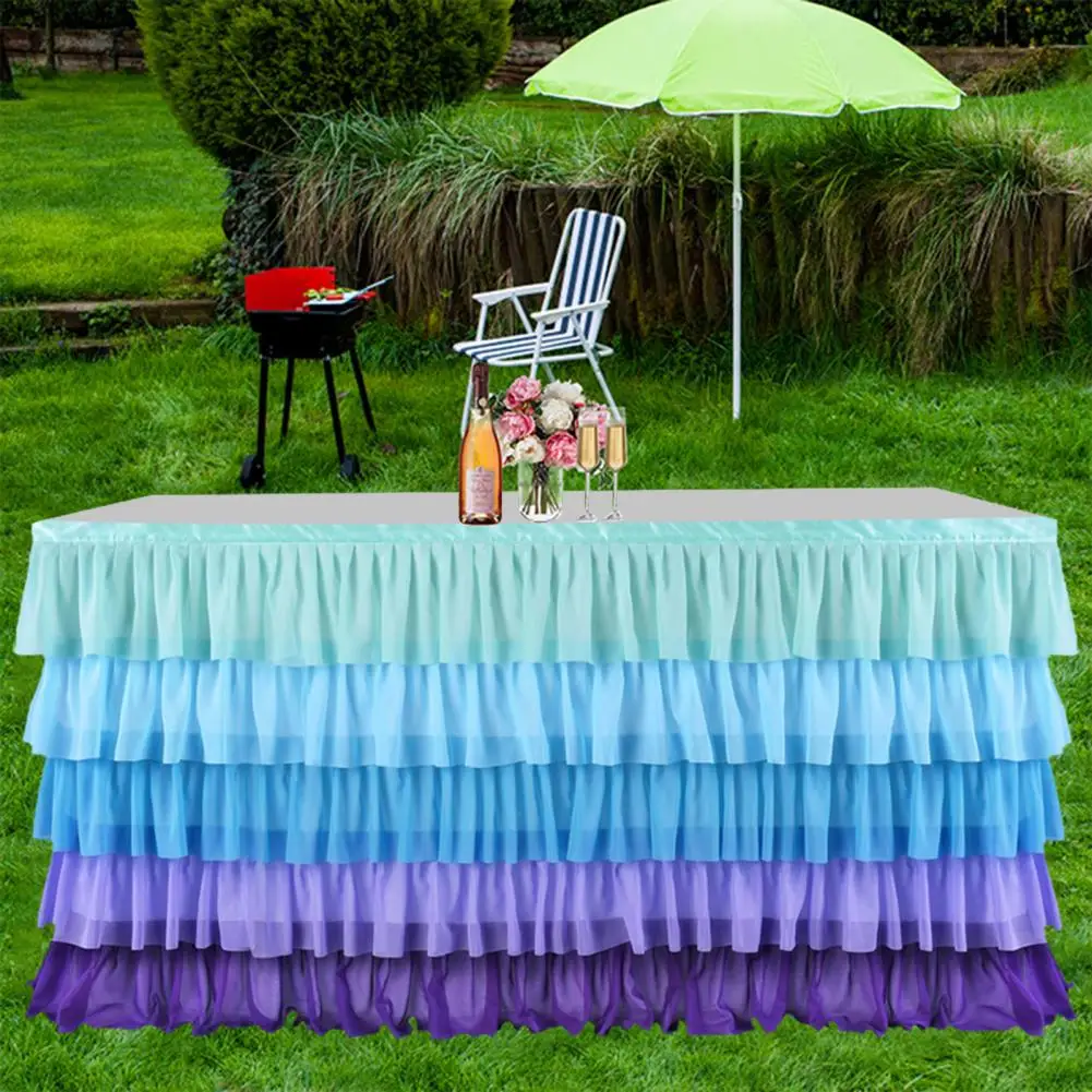 Stain-resistant Table Skirt Colorful Multi-layer Ruffle Table Skirt for Rectangle Round Tables Reusable Rainbow for Beach