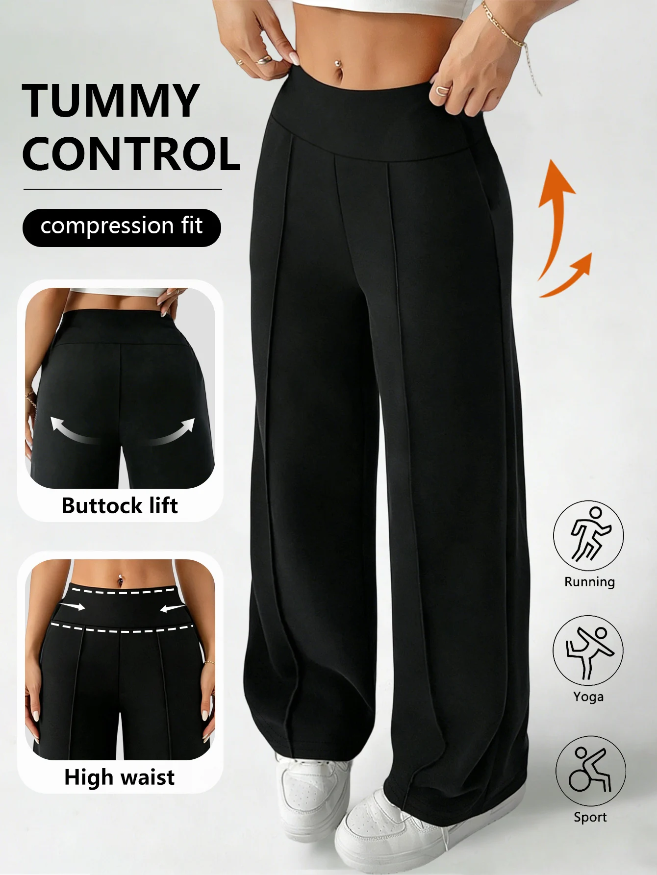 Women High Waist Straight Pants Solid Color Casual Office Trousers Slim Loose Streetwear 5