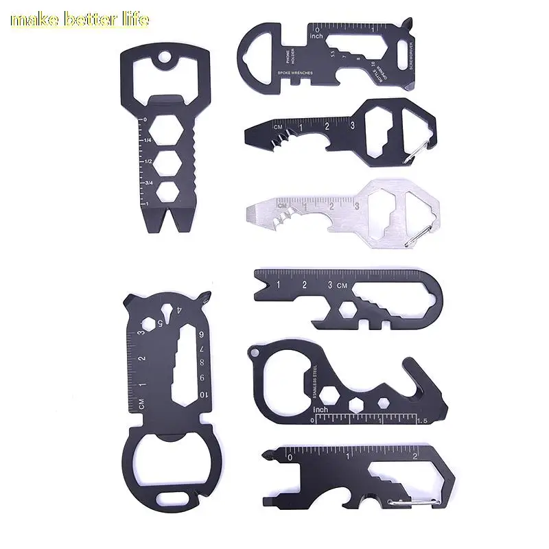Outdoor Multitools EDC Stainless Steel Keychain Survival Gear Gadget Bottle Opener Multi Pocket Tool Pendant Keyring 1pc