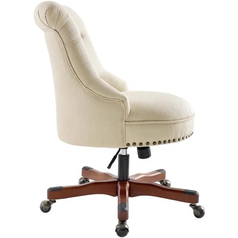 Sinclair Beige Upholstered Adjustable Office Chair in Cherry Wood Base 6