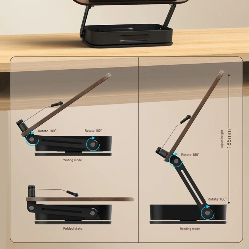 저장 공간이 있는 독서용 책꽂이 페이지 클립이 있는 접이식 데스크탑 라이저 악보용 요리책 스탠드 레시피 태블릿 노트북용 책꽂이