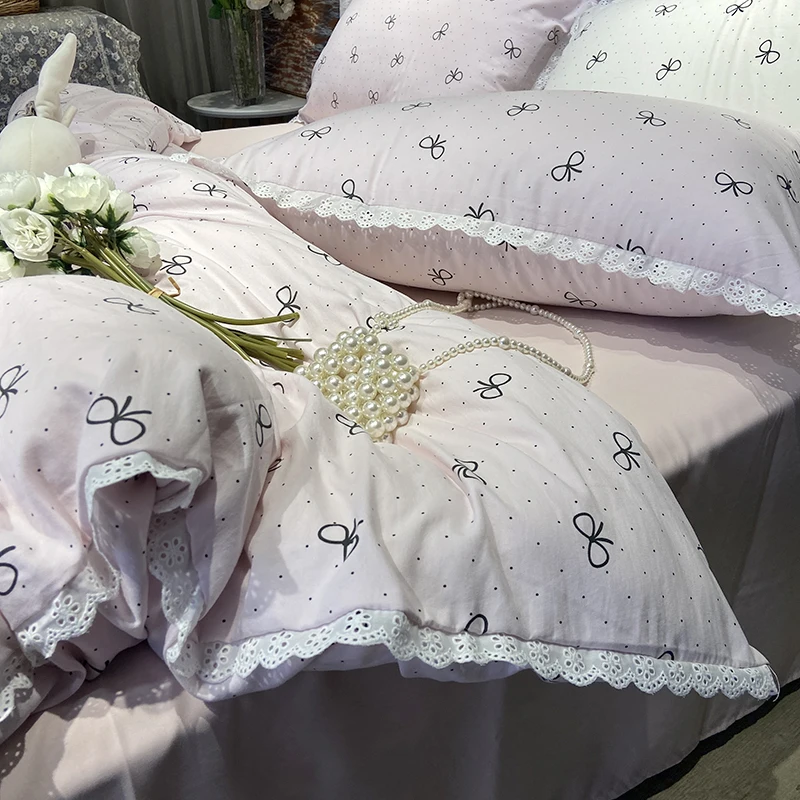 2025 New Knitted Cotton Bedding Set 1.2m 1.5m 1.8m Size Bed For Girls Women Room Decoration Bed Sheets With Pillowcases