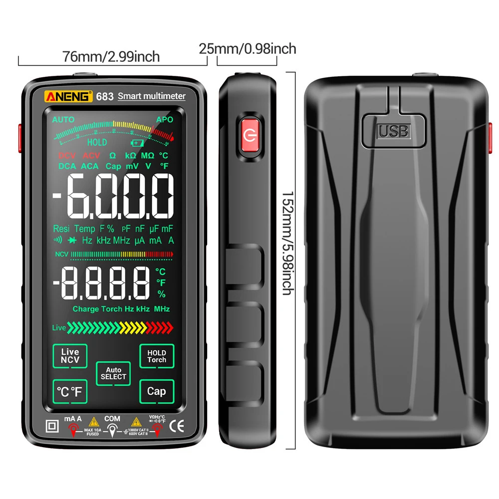 Smart Digital Multimeter ANENG 683 682 681 LCD/VA Reverse Display Capacitance Meter Hz Ohm Diode Tester AC/DC Measuring Tools digital multimeter,multimeter tester