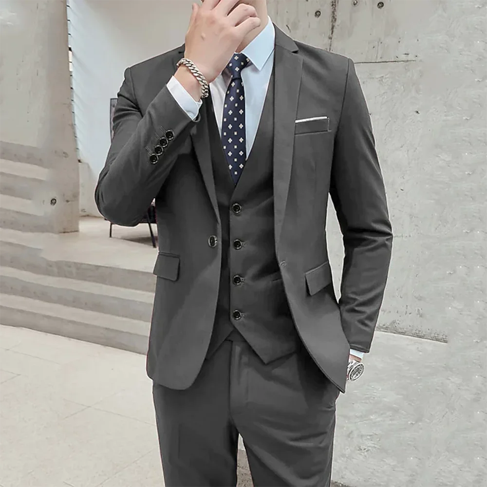 Men Suits Business Casual Groom Tuxedos Party Suit Notched Lapel 3 Piece Slim Fit Costume Homme