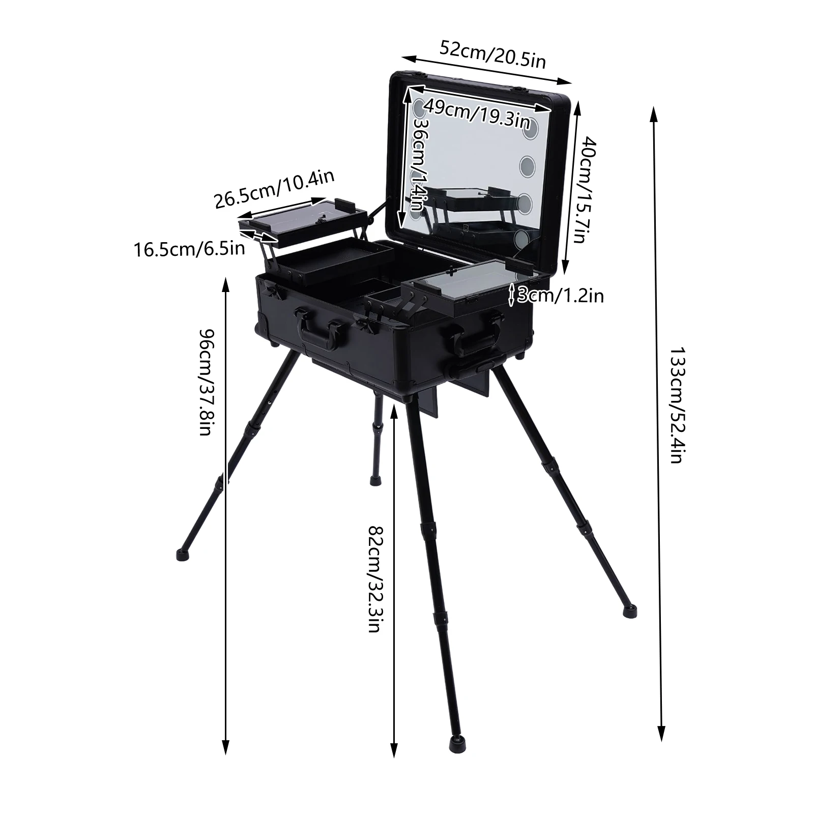 Professioneller Make-up-Koffer 3-stöckig 50kg Kapazität 8 LED-Lichter 3-stufig dimmbar Salon-Rollkoffer für Make-up-Künstler Friseur Nageltechniker Schönheit Rosa/Schwarz – Detail 19