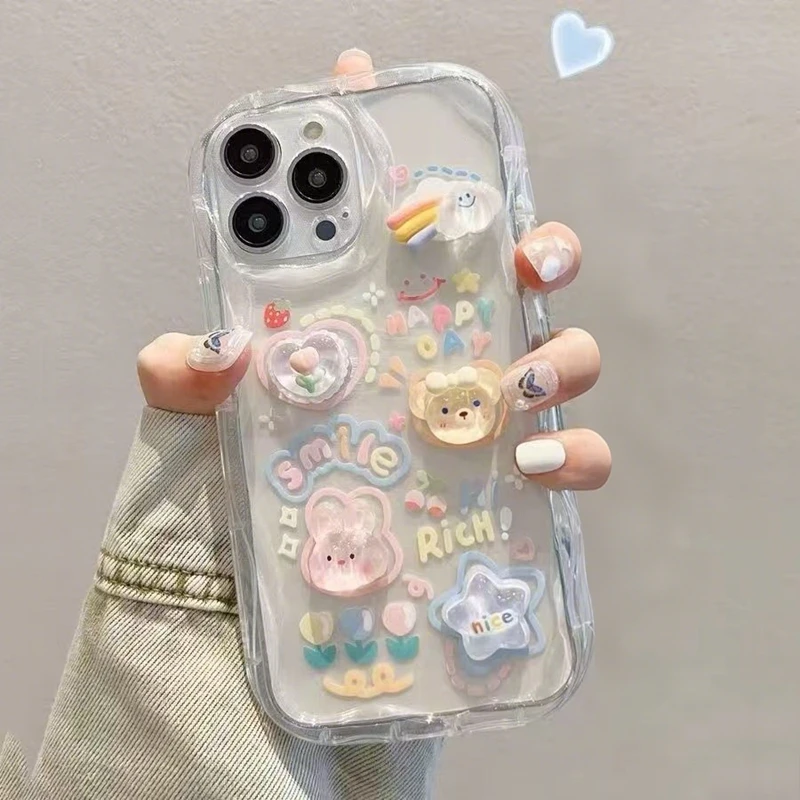 Cute Bear & Rabbit Dolls Clear TPU Phone Case - Stylish and Durable Protection