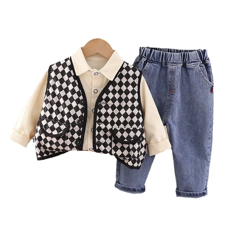 

New Autumn Baby Clothes Kids Clothing Children Boys Fashion Vest Shirt Pants 3Pcs/Sets Toddler Casual Costume Infant Tracksuits