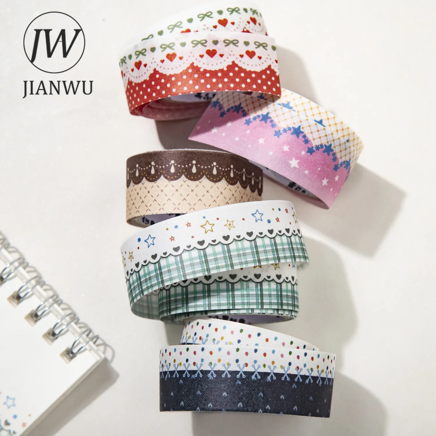 JIANWU 20mm * 200cm 빈티지 스타 레이스 그리드 격자 무늬 풍경 소재 콜라주 스크랩북킹 와시 테이프 크리에이티브 저널 문구