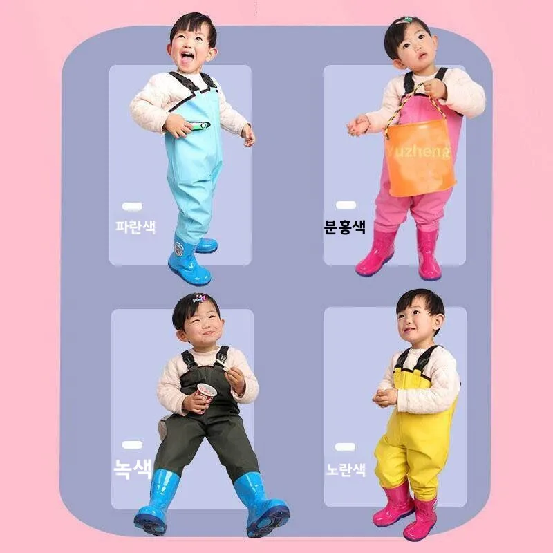 어린이용 전체 방수복 및 부츠 낚시 물놀이 장비  다운 슈트 해변 모래놀이 방수복 야외 캠핑 여행 용품