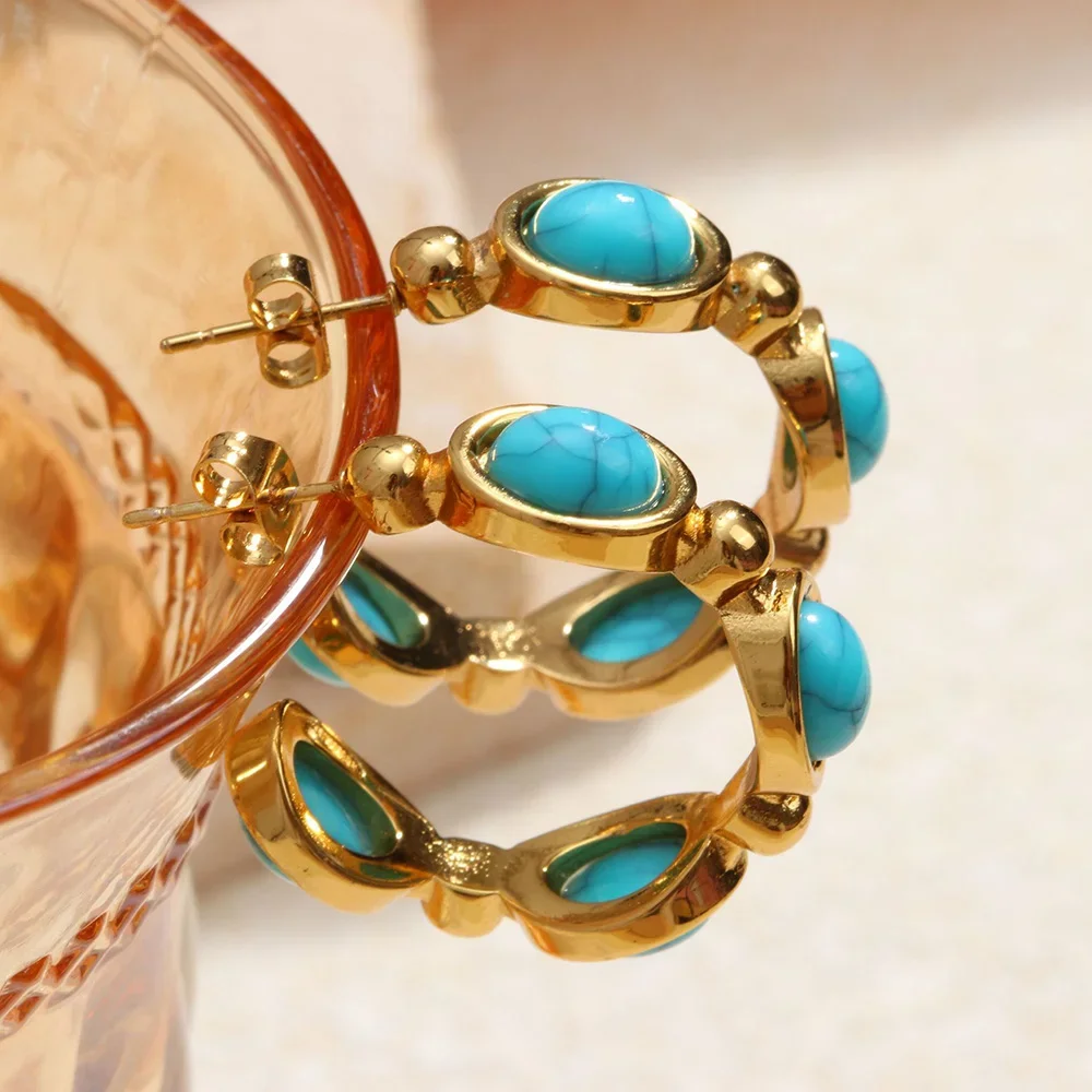 Orecchini pendenti vintage Boho in pietra blu turchese con