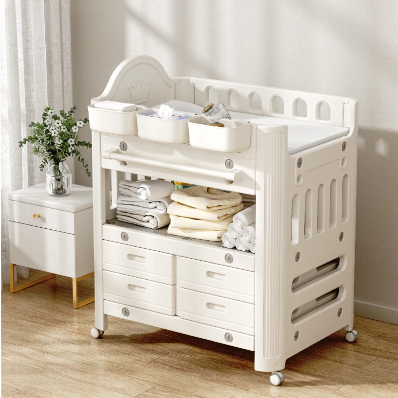 Baby Large Space Nursing Table, Universal Wheel Diaper Table, Multifunctional Crib, Baby Massage Touch Stand Adjustable Height