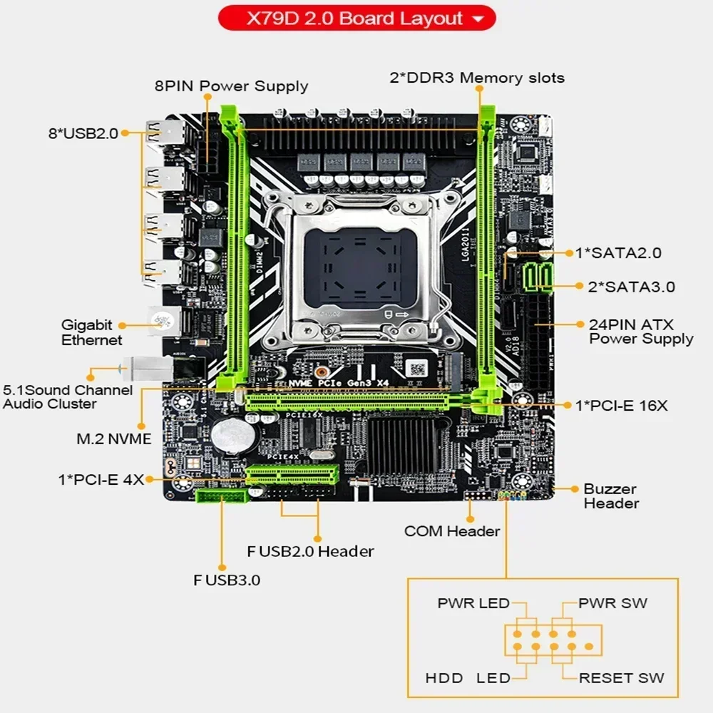 Motherboard Kit Grupo Lga 2011 Intel Xeon e5 2650 v2 2x8 = 16g Memória Ddr3 1600 Ecc Combo Servidor Nvme Sata X79d 2.0 - Imagem 3