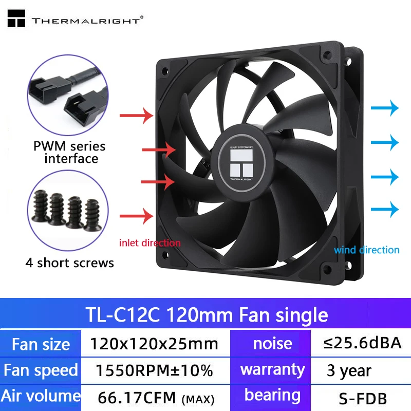 Thermalright-Ventilador ajustável da caixa do computador, PC