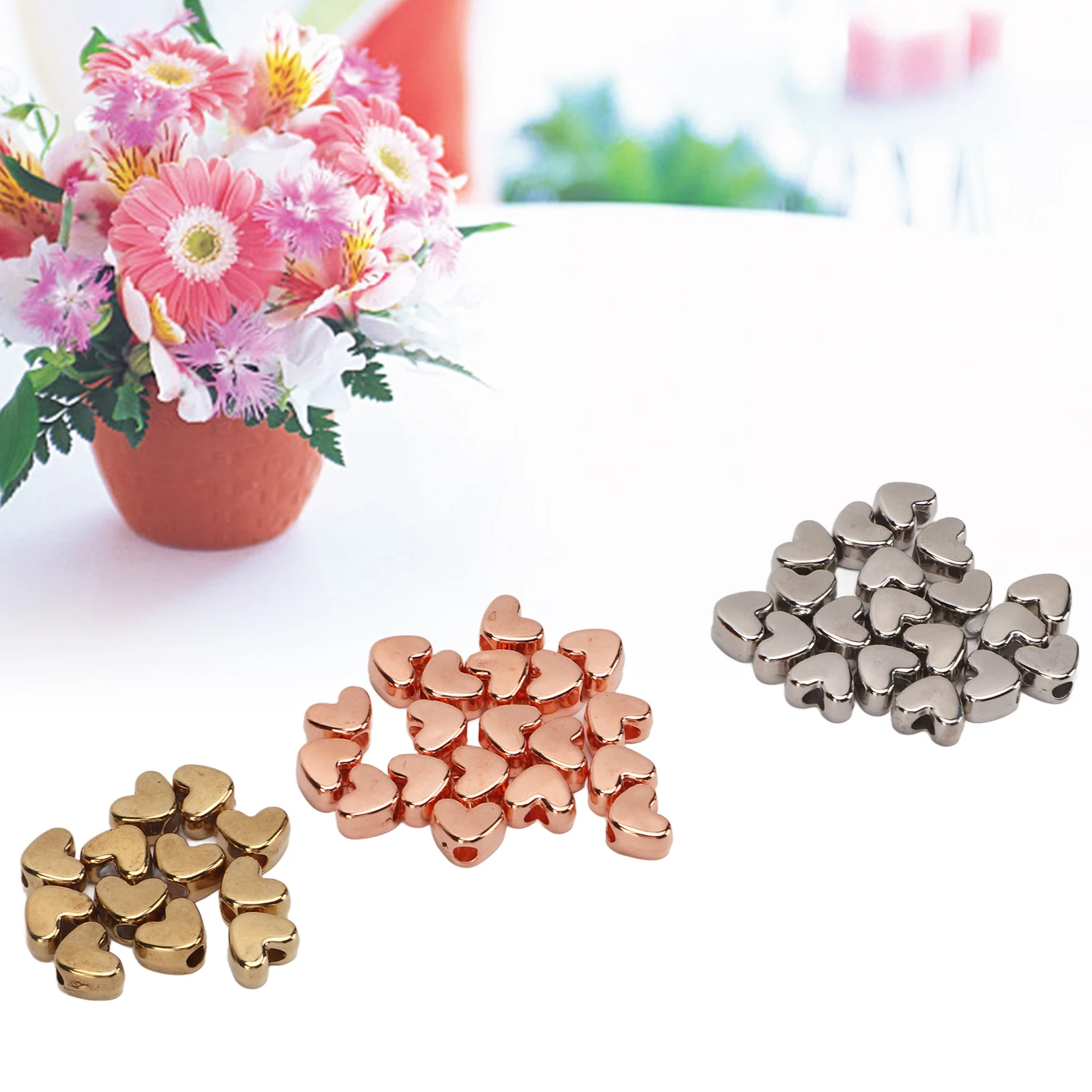 3 색 하트 스페이서 비즈 광택 플라스틱 하트 비즈 쥬얼리 만들기 DIY 공예 비즈 목걸이 팔찌 귀걸이 50PCS