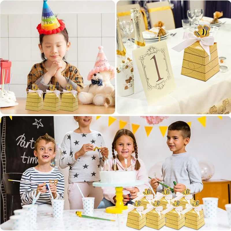10/20pcs Little Bee Candy Gift Box with Ribbon Kids Boy Girl Birthday Party Supplies Baby Shower Decoration Wedding Gift Favors