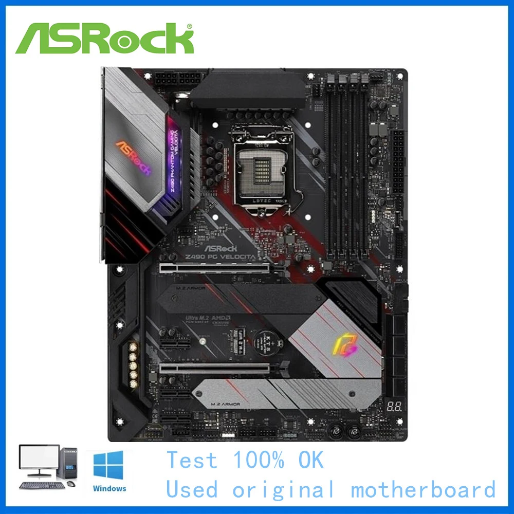 Per Asrock Z490 Pg Veloita Scheda Madre Del Computer Lga 1200 Ddr4 Z490 Scheda Madre Desktop Usata Core I5 11400 I7 11700 Cpu