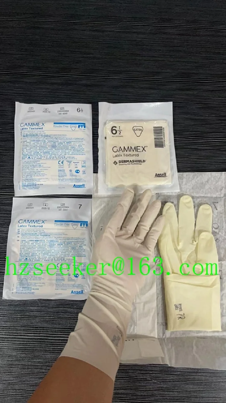 Ansell Gammex LatexTextured（1 pair) Micro-textured finish Latex Powder Free Surgical Gloves Straight Edge Outer glove