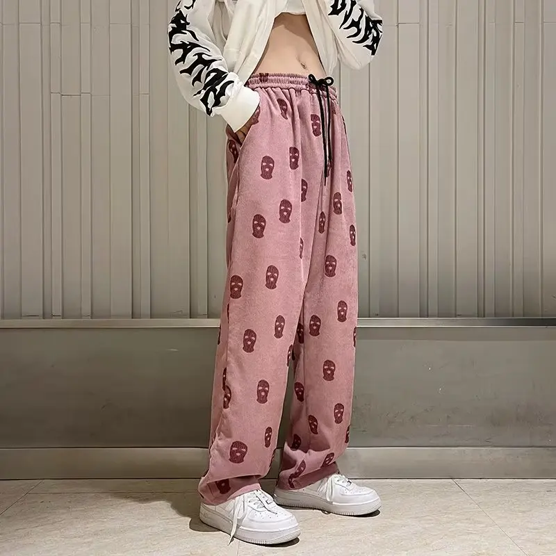 American Style 2023 Pink Pants High Street Ins Trendy Men's Corduroy Loose Wide-Leg Pants Casual Trousers Spring  Autumn Youth