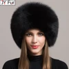 Hot Sale 100% natural Fox Fur Hat Women Cap Thick Fur Cap Winter Warm Hat Female Fashion For Women Hat With Earmuffs Hat 1