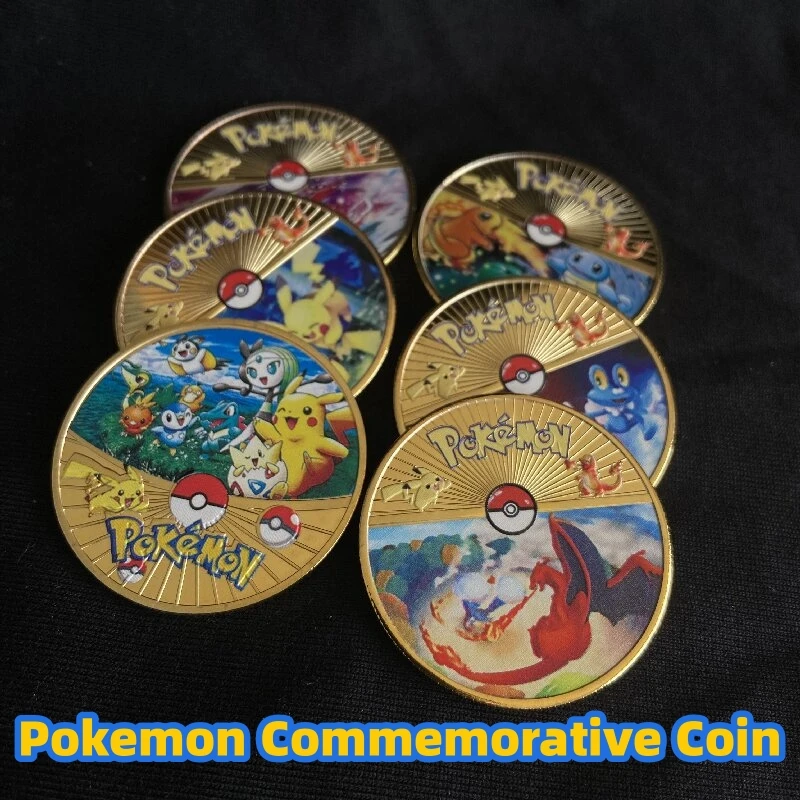 

New22 Pcs Pokemon Coins Metal Silver Coins Pikachu Golden Pokemon Cards Anime Commemorative Coin Charizard Round Metal Coin Toys