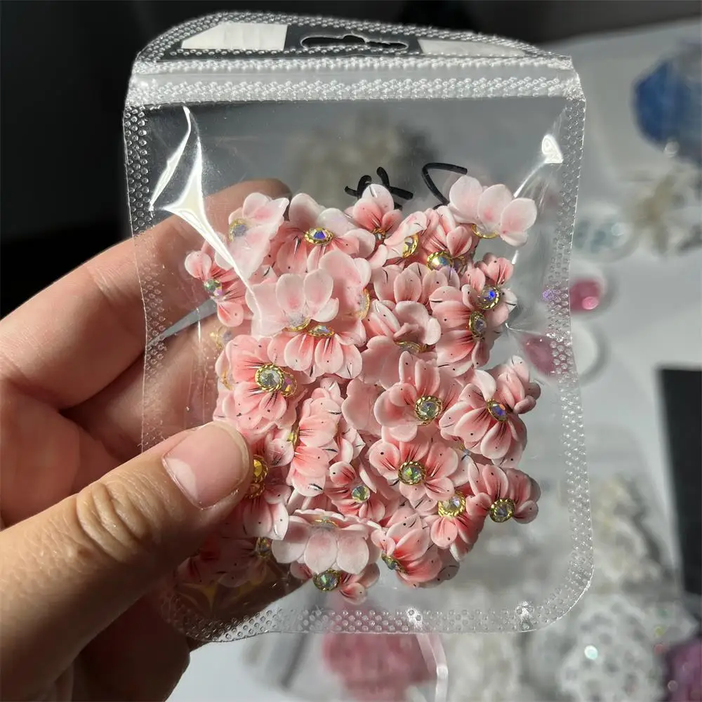 Handgefertigte Acryl-Blumen-Nagelkunst-Charms, Schmetterlingsblütenblatt mit Perlen-Strasssteinen, Kristall geschnitzt, DIY-Maniküre *1/5/10/12/24/20/50 * – Detail 22