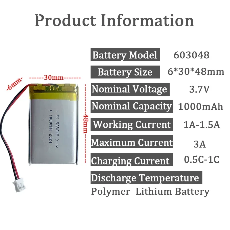 Batterie drone 3,7V 1000mAh Li-Po, étiquette et spécifications, vue arrière