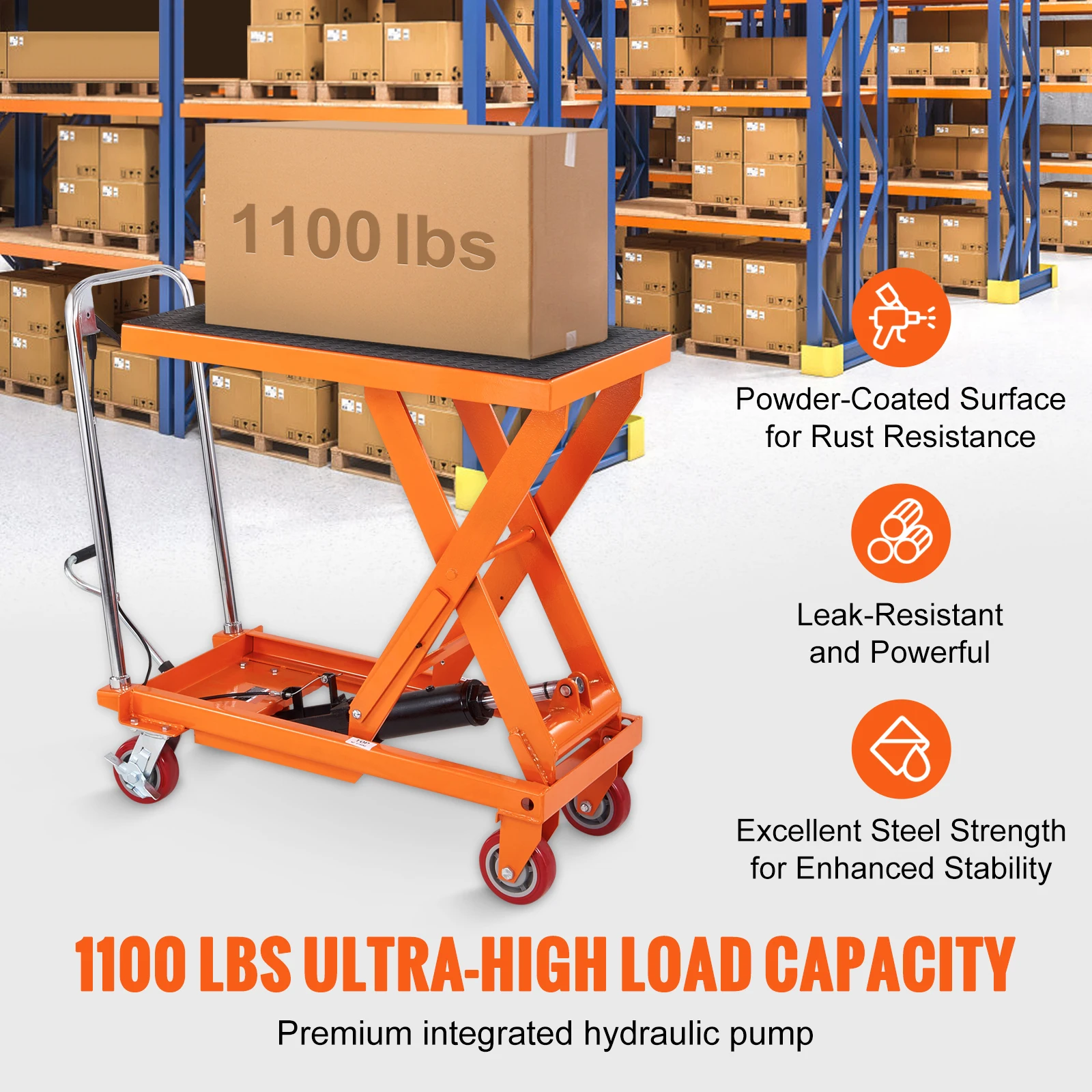 Manual Hydraulic Lift Table Cart with 1100lbs Capacity
