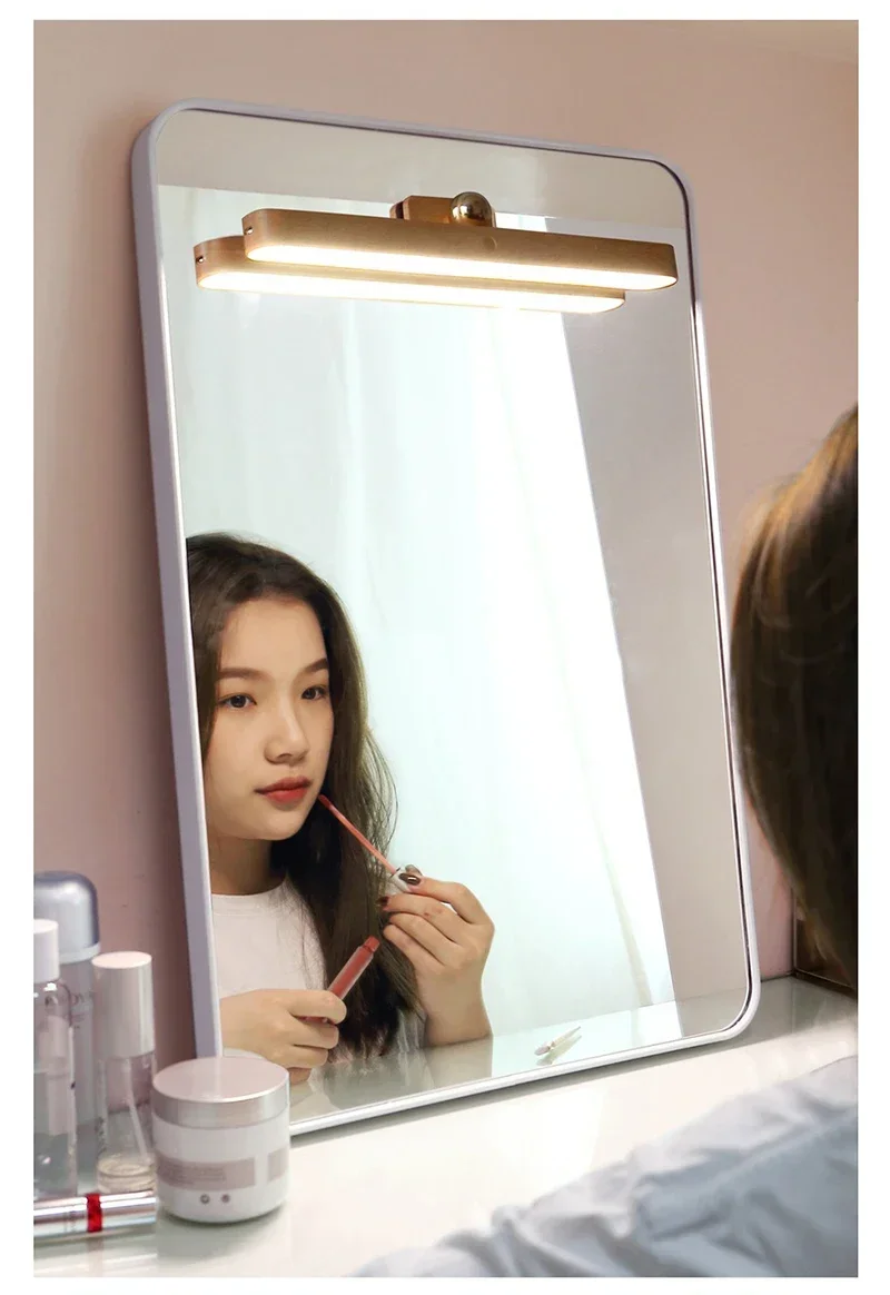 LED Night Light Wooden Mirror Front Fill Light Portable Rechargeable Magnetic Wall Lamp For Touch switch Bedroom Bedside Lamps