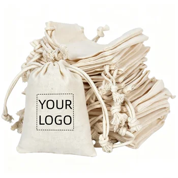 10-100pcs Custom logo Cotton Drawstring Bag Wedding Party Gift Packaging Pouches Personalized Jewelry Storage Bags Household Bag 1