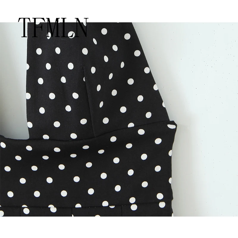 TFMLN Women New Bow Halter MininDress Female Fashion Fashin Big Polka Dot Sleeveless Dress Sexy High Street Dress