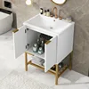 FENGSHUO Simplicity Bathroom Vanity With Sink Bathroom Vanity Cabinet With Two Doors And Gold Metal Frame Open Storage Shelf 3