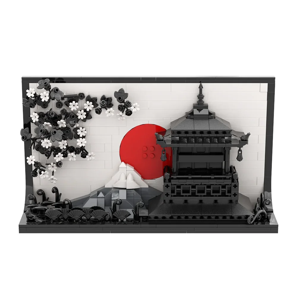 MOC Japanese Art 3D Paintings Bricks Model Japan City Street View 3D Sakura Art Photo Frame Building Blocks Assembly Toys Gifts
