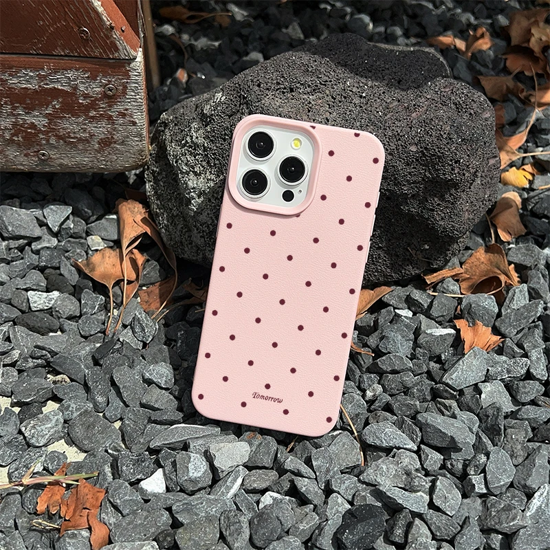 Polka Dots Soft Silicone Phone Case with TPU Leather Cover