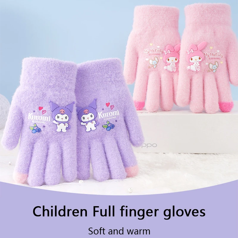 3-7Y Cute Children Winter Gloves Thicken Warm Plush Knitted Gloves for Girls Cartoon Warmer Kids Full Finger Mittens Outdoor