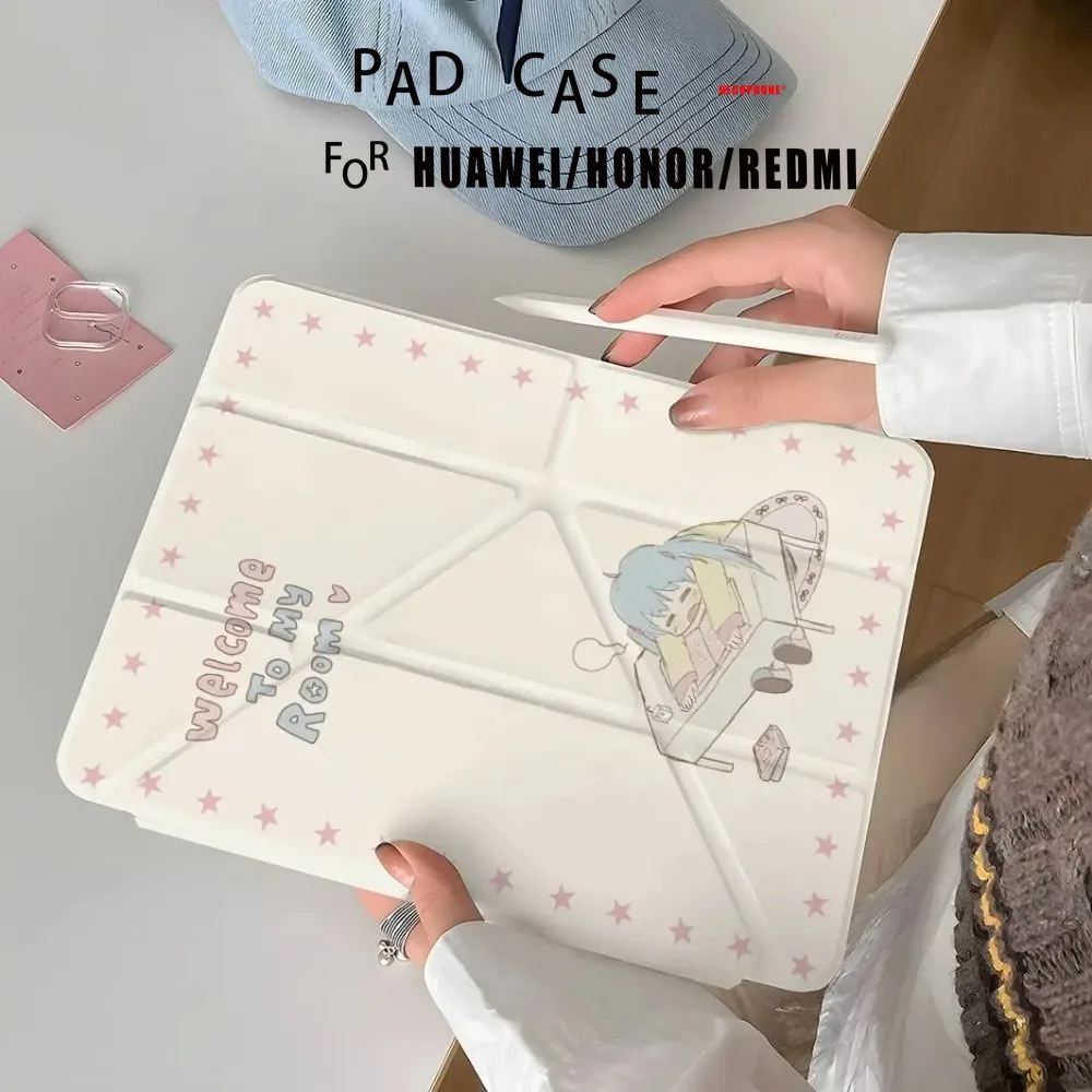 Adorable Pink Cartoon Girl Tablet Case - Universal Fit