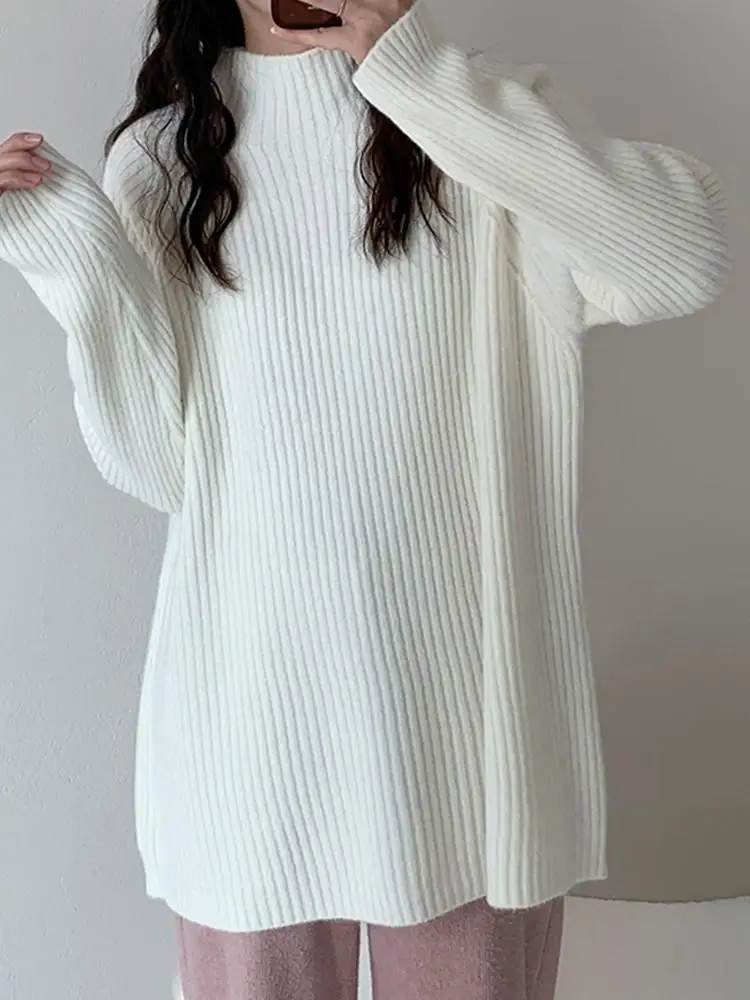 ZZ126 2024 Women's Autumn Winter New Semi-turtleneck Pullover Sweater Knitted Sweater Loose Lazy Wind Thickened Bottoming Top 2