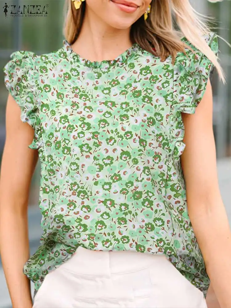 

ZANZEA Elegant Floral Blouse Bohemian Printed Holiday Shirt Summer Women Short Sleeve O-Neck Tops Party Chemise Elegant Blouses