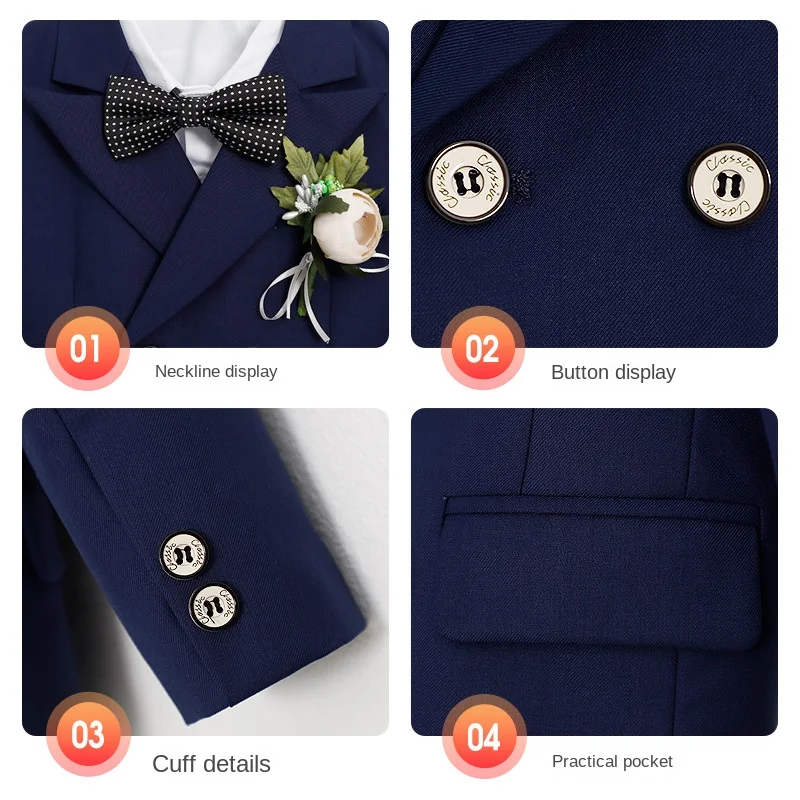 Suit for Boys Winter Fleece Warm Flower Kids Wedding Banquet Performance Clothes Black Thicken Children Blazer Set 1 To 12 Years