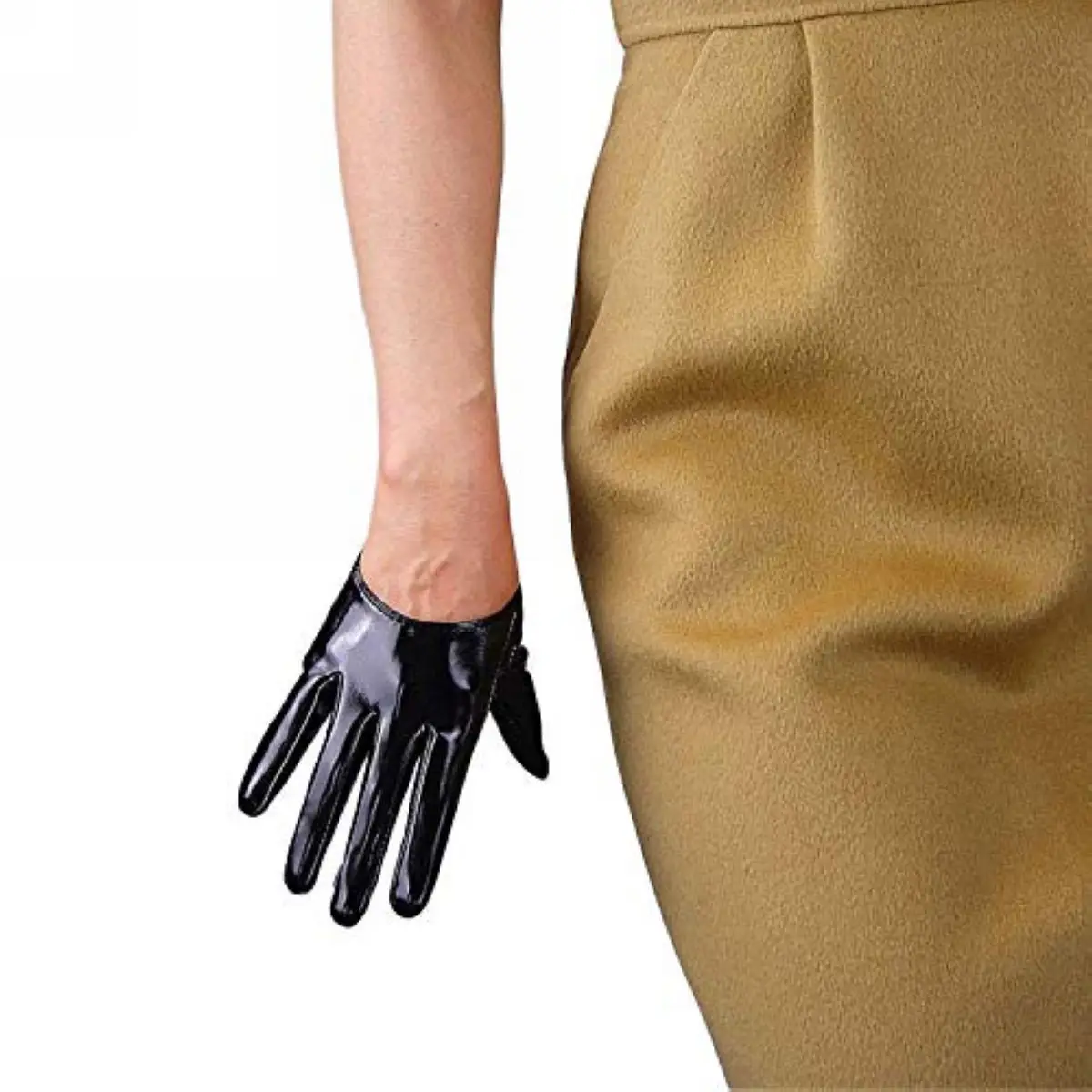 DooWay Women's Black Patent Leather Gloves Wrist Short Faux