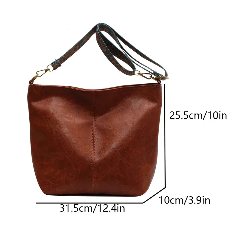 New women's retro and fashionable PU shoulder bag, large capacity crossbody bag, casual and simple commuting bucket bag