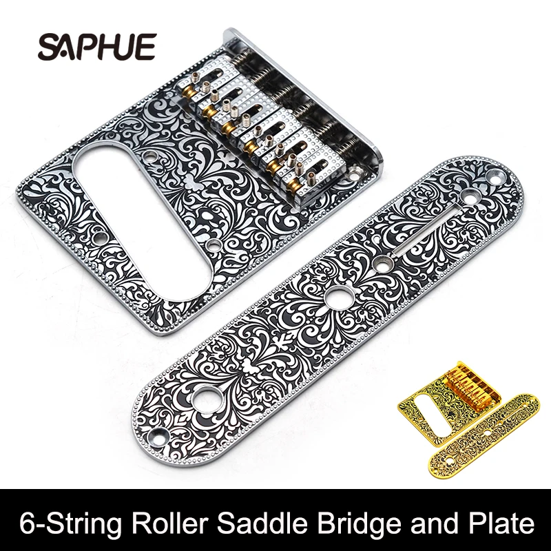 

6-String Roller Saddle Bridge and Control Plate for TL Electric Guitar with Carving Decorative Pattern Strings Through Bridge