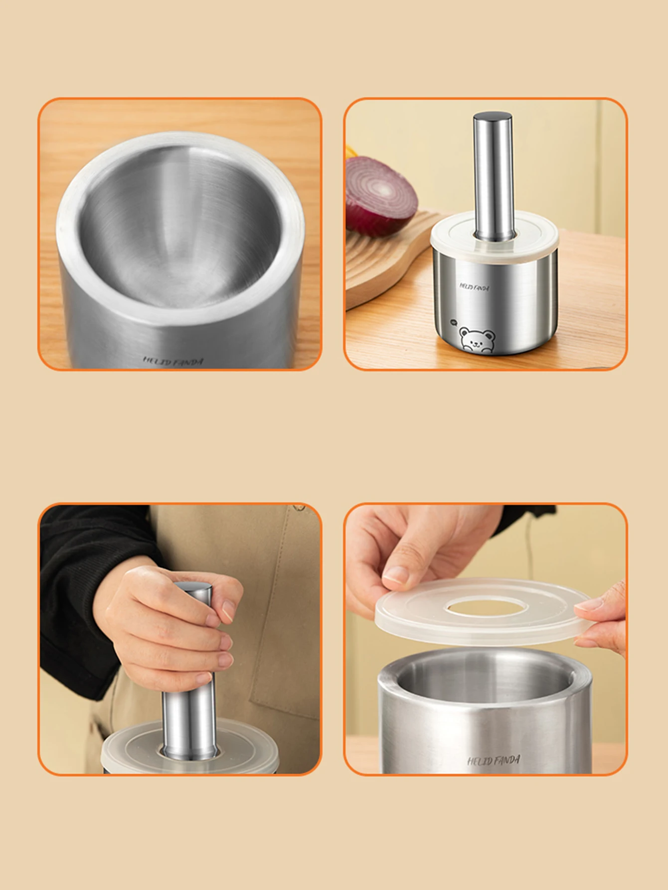 WORTHBUY 304 Stainless Steel Garlic Grinder Multipurpose Manual Garlic Press Spice Mortar And Pestle Home Kitchen Accessories