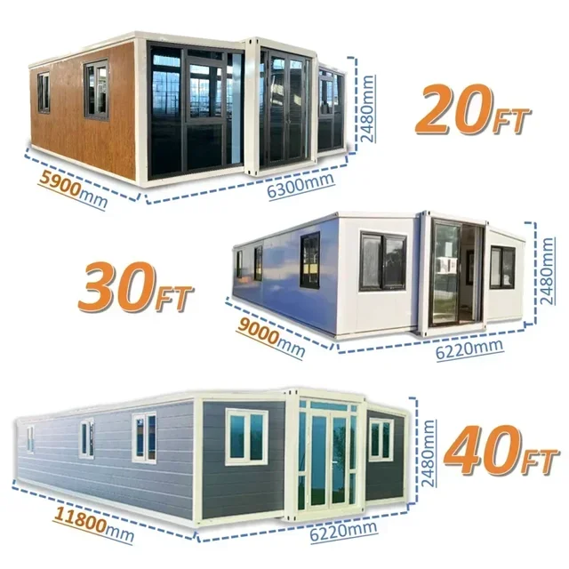 Casa contenitore pieghevole espandibile da 20 piedi/40 piedi con bagno e cucina Casa modulare prefabbricata per la vita familiare 6