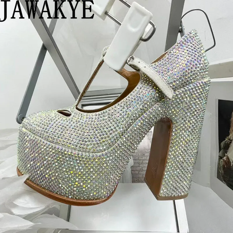 Designer New Super High Heel Shoes Women Thick Sole Platform Crystal