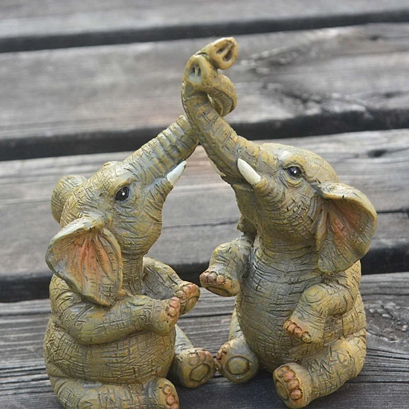 Resin Desktop Ornaments Couple Double Elephant Home Decoration Small Elephant Couple Statue Holiday Gift Ornaments