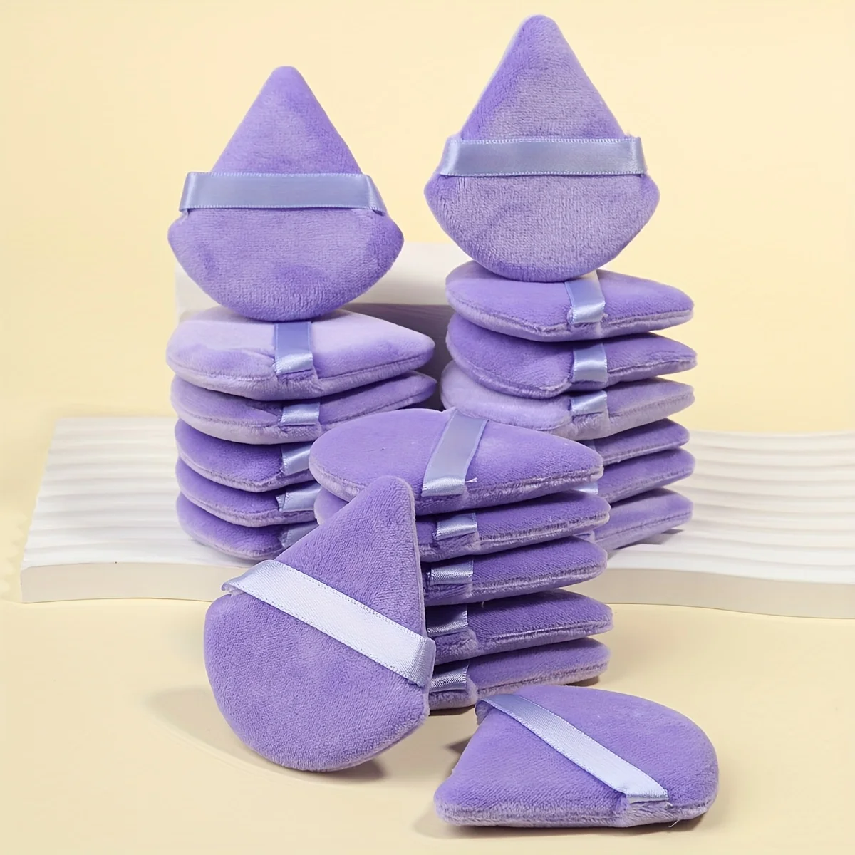 15개 벨루어 삼각형 파우더 퍼프 세트 - 루즈 파우더용 친수성 및 세척 가능, 라텍스 프리 모든 피부 타입, 여행/가정용